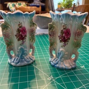 Vintage Havana Vases with Blue and Pink Floral Design